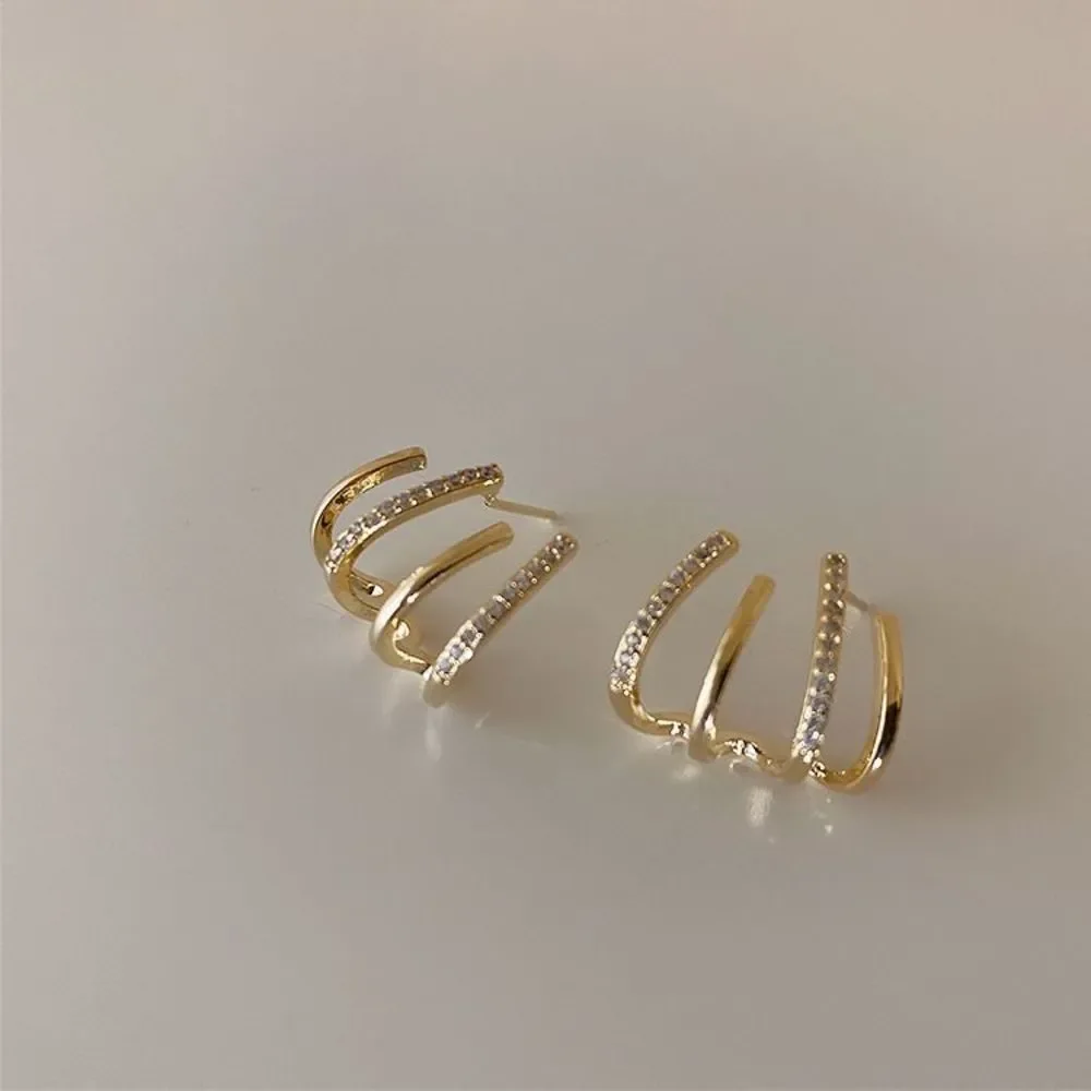 18K Thick Gold Plated Polly Pave Claw Hoops Stud Earrings